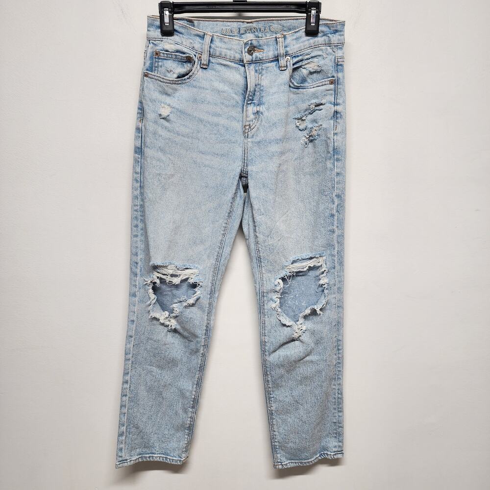 American Eagle Super High Rise Ankle Straight Distressed Ripped Jeans Womens 2